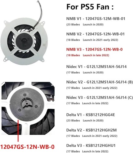 Internal Cooling Fan 12047GS-12N-WB-0 for Sony PlayStation 5 PS5 18 blades - Picture 6 of 6