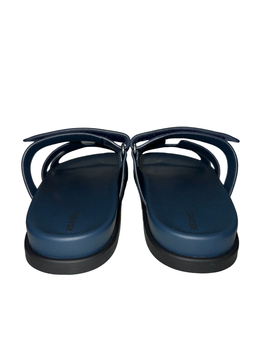 Hermes Chypre Sandal Blue Celeste Dark Suede Logo Strap  display picture 2