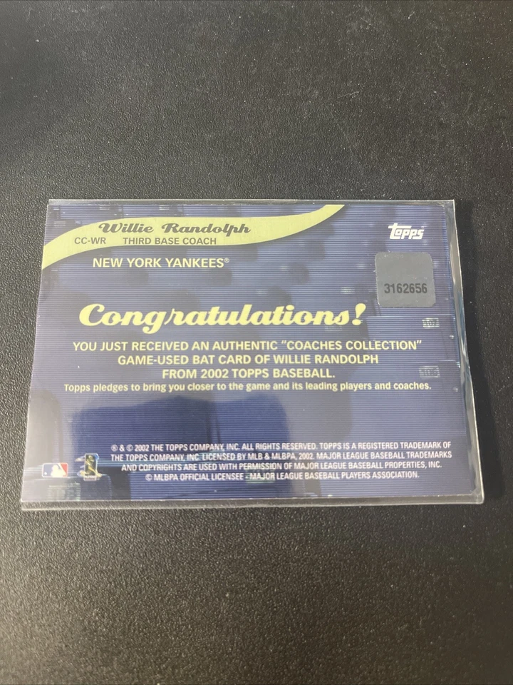 Mint 2002 Topps Coaches Collection Game-Used Bat Willie Randolph Card #CC-WR — 第 3/4 张图片