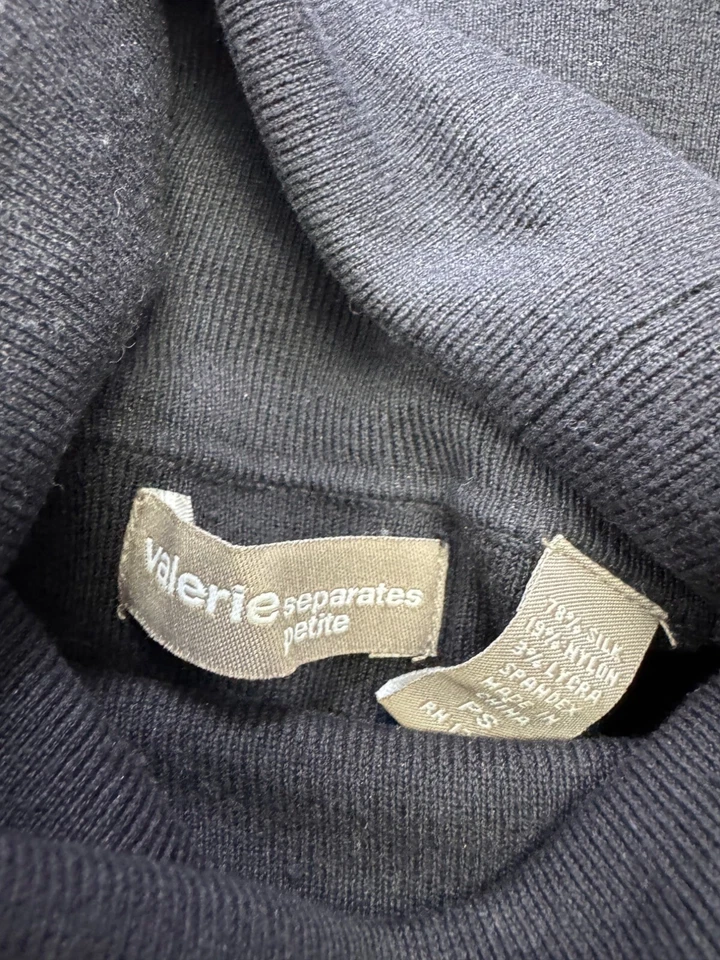 Suéter Valerie Stevens Mujer PS Pequeño Negro Mezcla Seda Pullover Cuello Alto Foto 3 de 4