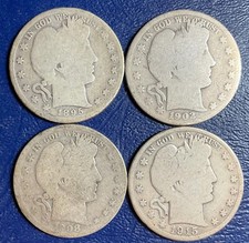 Set Lot 4 FOUR Barber Half Dollars 1895-P 1902-S 1908-S 1915-S silver Coins B334