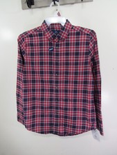 New Mens George Shirt Size S 34 36 Red Blue Plaid Button Front Long Sleeve