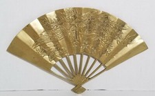Vintage Solid Brass Asian Oriental Fan Raised Phoenix Dragon Hanging Wall Decor