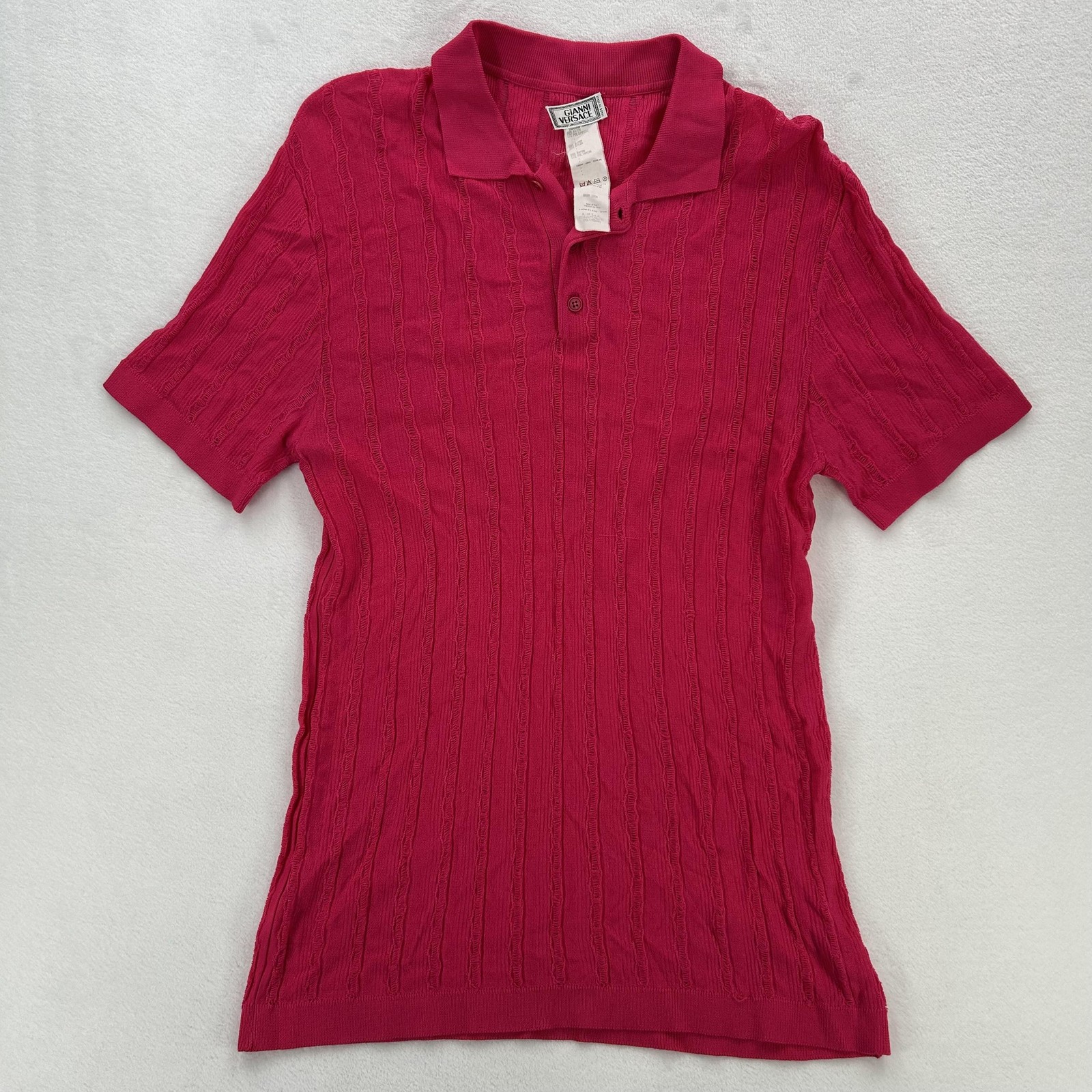 Versace, Maglione Vintage Gianni Versace Donna 42 Rosa Polo Manica Corta Made In Italy