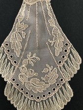 JABOT EMBROIDERED COLLAR Art Deco Vintage Featherweight Silk  Peach Antique