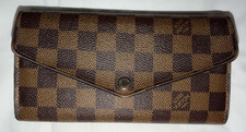 LOUIS VUITTON Damier Brown Canvas Portefeuille Sarah Long Wallet Pink Leather