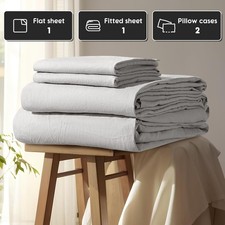 4 Pcs Grey King 100 French Linen Bed Sheets Breathable Cooling Pure Linen