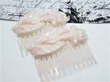Vintage 1980s Floral Hair Comb Set- Blush Pink  White Flowers- Decorative Roses