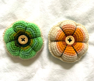 2 Handmade Crochet Stuffed Needle Cushions 3" in Diameter