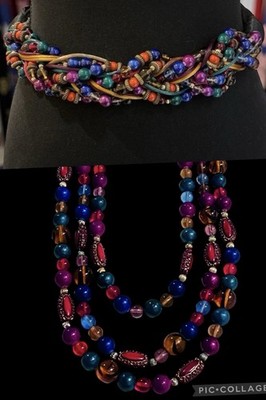 Carolyn Tanner Designs Beaded Belt Multicolored Twist Plus Three strand Necklace