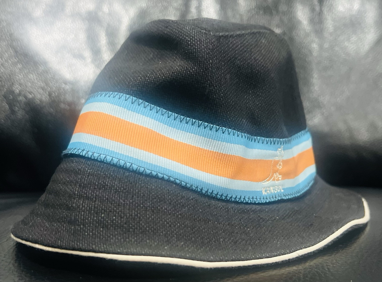 KANGOL GRITTY CANVAS BUCKET HAT LARGE BLACK WITH BLUE, ORANGE AND WHITE STRIPE image 3