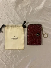 Kate Spade New York Odette Glitter Med L-Zip Card Holder Wallet Cherry Red