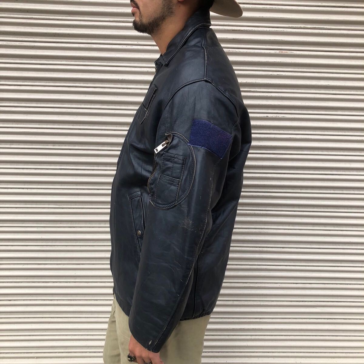 70s French Army Leather Flight Jacket Vintage Military 100
