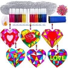 30 Sets Valentine's Suncatchers Craft DIY Kit Heart Suncatcher Kit for Window...