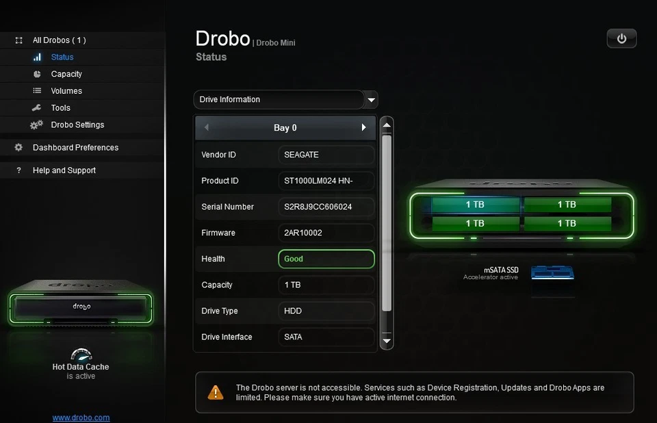 Drobo Mini attached digital storage includes 4 1 TB HDDs and a 256Gb mSATA SSD - Image 4 of 4