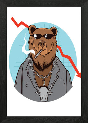 BÄRENMARKT TREND CARTOON Gerahmtes Wandbild Poster Leinwanddruck Bild