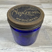Vintage Noxzema Jar Cobalt Blue Glass Advertising Original Metal Lid Embossed