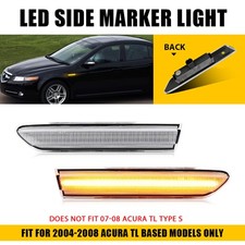 2pcs Clear LED Front Fender Side Marker Light Amber Lamp For 2004-2008 Acura TL
