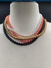 Vintage Faux Pearl Black Gold Pink White 4 Stand Statement Necklace Costume
