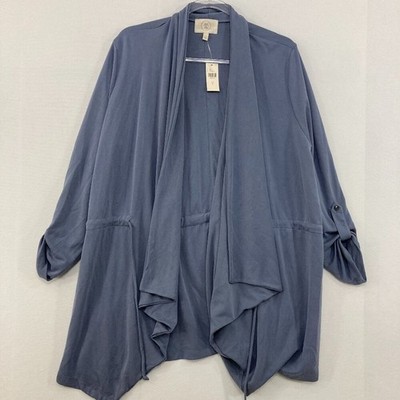 New Ella Mara Anthropologie Large Blue Gray Draped Knit Cardigan Chic Elegant