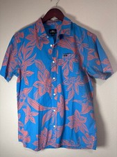 O'Neill Men's Size M Standard Fit Blue Floral Short Sleeve Button Down Shirt