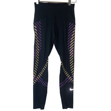 Nike Speed Tight Fit Running Leggings Womens Small Black 7/8 Length Slit Workout