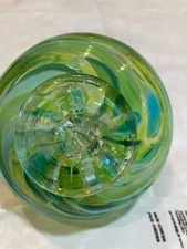 Pacific Northwest,  2004 , Art Glass Float Green Marble Swirl , Signed F.W.