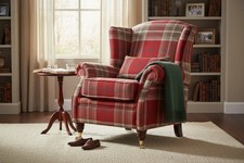 Fireside Armchair Fabric High Back In Red Living Room Lounge Tartan Brand New