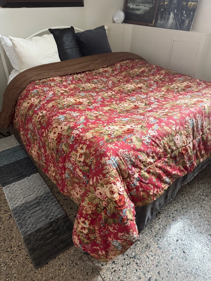 Edredón reversible Ralph Lauren Summerton Chaps Queen 100 % algodón rojo marrón Foto 2 de 4