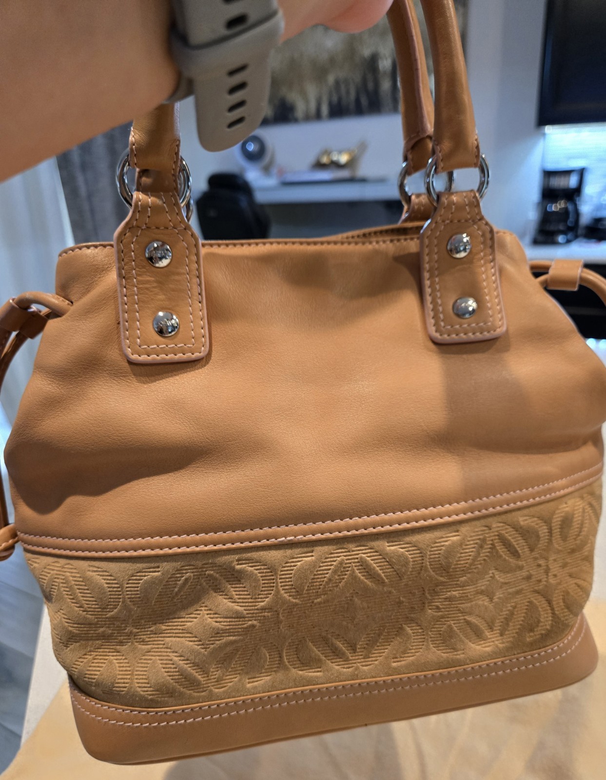 LOEWE Suede & Lambskin Leather Combi Anagram Hand… - image 4