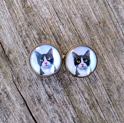 Tuxedo Cat Antique Bronze Brass Cufflinks | Unique Whimsical Gift Formal