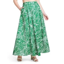 Tabitha Brown x Target Green Floral Midi Skirt 1X Button Front Cotton