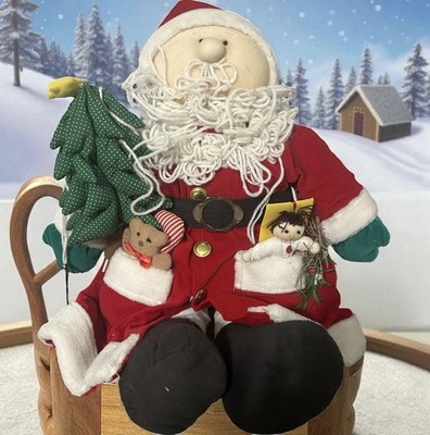 Vintage Santa Claus Plush With Toy And Christmas Tree
