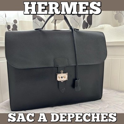 HERMES Sac a Depeches 38 Black Leather Briefcase Business Bag P