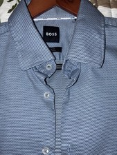 Hugo boss slim fit easy iron dry dress shirt men  s 39 M blue micro pattern