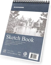 Bachmore Sketchpad 9X12 Inch (68Lb/100G), 100 Sheets of TOP Spiral Bound Sketch 