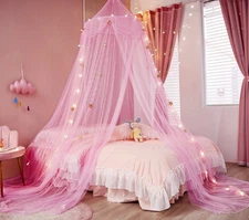 Bed Canopy for Girls with Star Lights,Princess Canopy Bed Curtains Mosquito N...