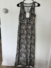 Reformation Brayden Knit Dress Women Size L Midi black Multicolor Floral Stretch