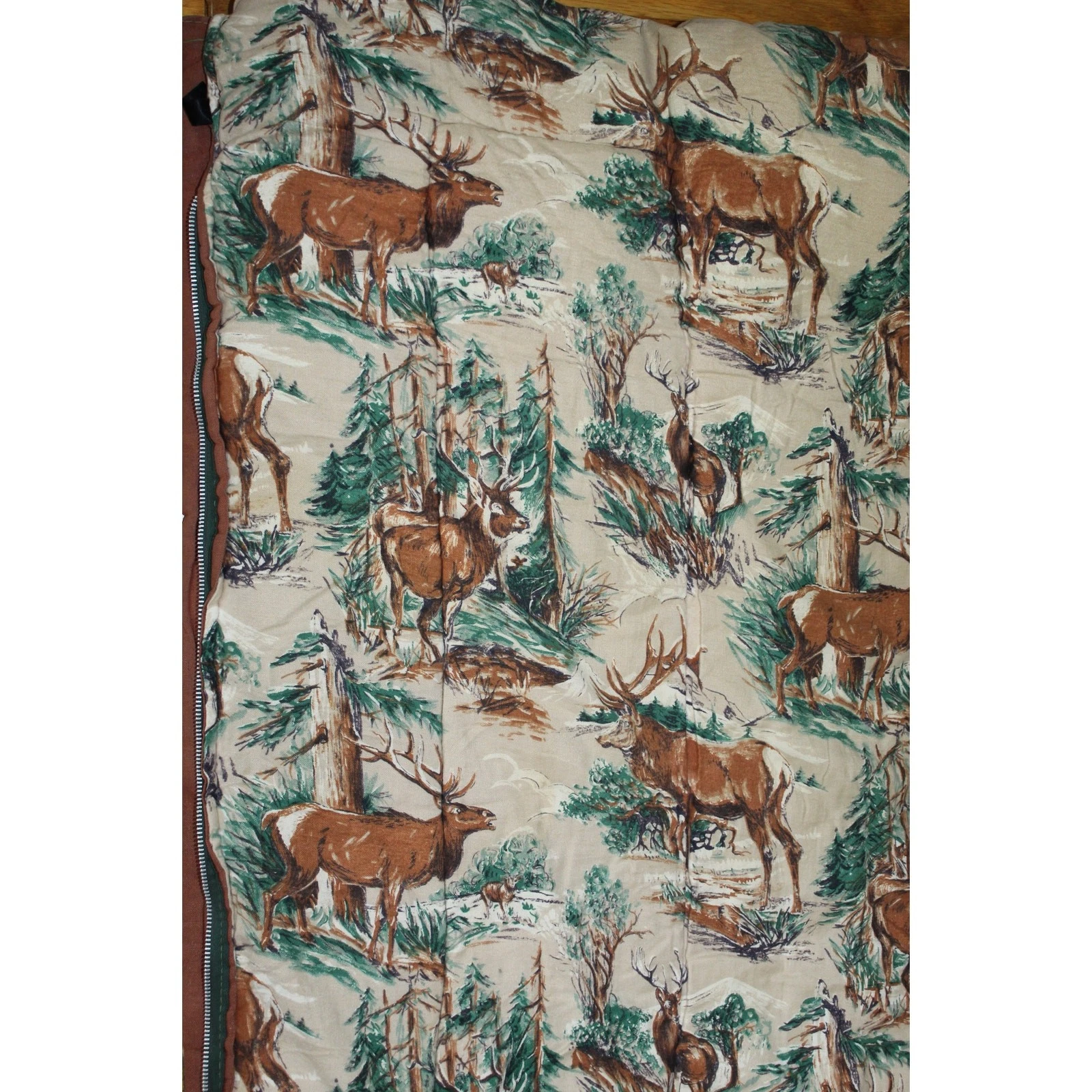 Vintage JcPenney Brown Canvas Elk Flannel Lined Camping Sleeping Bag 30”x72”
