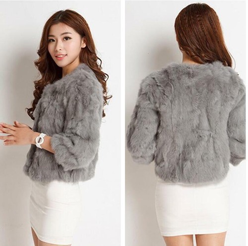 Winter Women 100% Real Genuine Rabbit Fur Coats Lady Outwear Jacket Warm Garment - Picture 9 of 18