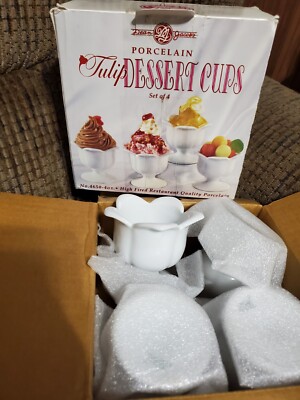 Vintage Dean Jacobs Porcelain Tulip Dessert Cups Set of 4 NEW Open Box
