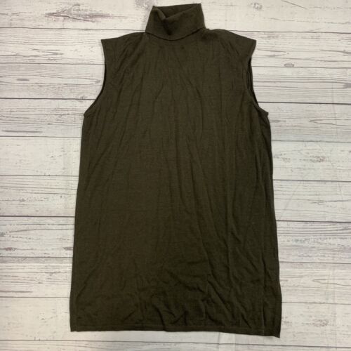 Hermes Paris Dark Green Turtleneck Cashmere Tank Top Tunic Women Size Large *