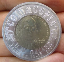 Encased 2007 Jefferson 5 Cent Nickel F.U.N. Coinacopia Orlando Fl Good Luck Coin