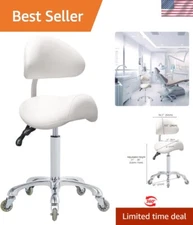 White Saddle Stool Chair with Backrest - Versatile & Comfortable Design