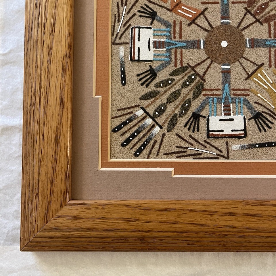 Navajo Indian Sand Art Painting Framed Matted Four Way Yeis eBay