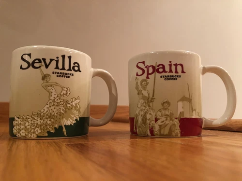 Starbucks Coffee Demitasse Espresso Mugs Sevilla Spain 3 oz Set of Two ~ NWOB