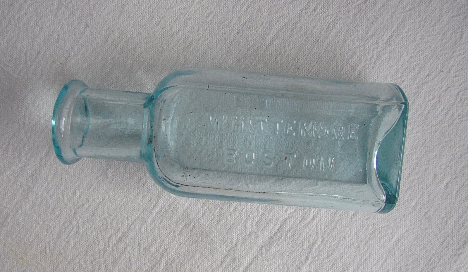 Vintage Antique Aqua Blue Embossed Whittemore Boston Shoe Polish Bottle