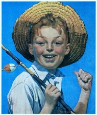 Vintage, Art Print, Norman Rockwell, Boy with Fishing Pole 1919, Fishing Print, 