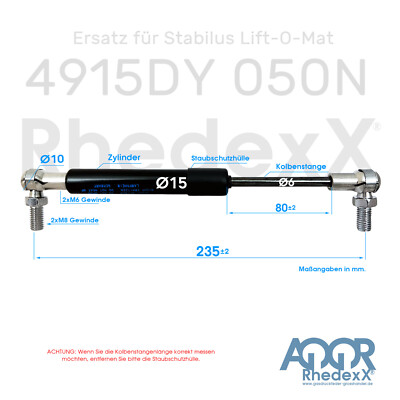 Ersatz für Stabilus Liftomat 4926DN 0350N RhedexX® Gasdruckfeder Winkelgelenk Gasdruckdämpfer mit M6 Kugelkopf Kugelgelenk 235mm/80mm/350N (350N - 4926DN