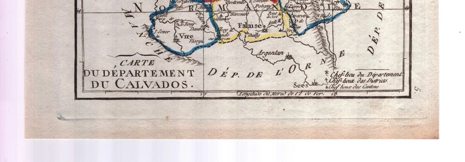 Carte Géographique XVIIIe Département Du Calvados 1793 Révolution Française - Photo 4/4